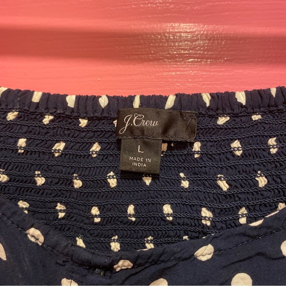 J. Crew Cropped Navy Polka Dot Top - Picture 3 of 7